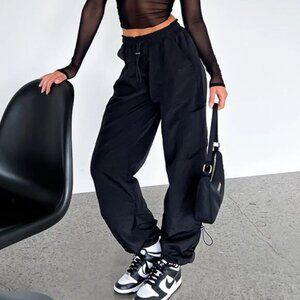 New White Fox Never Blend in Black Parachute Pants Sz XS